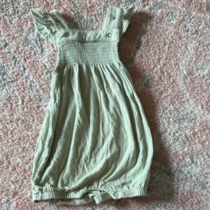 Angel Dear Baby Girls Sage Green Ruffle Strap Romper